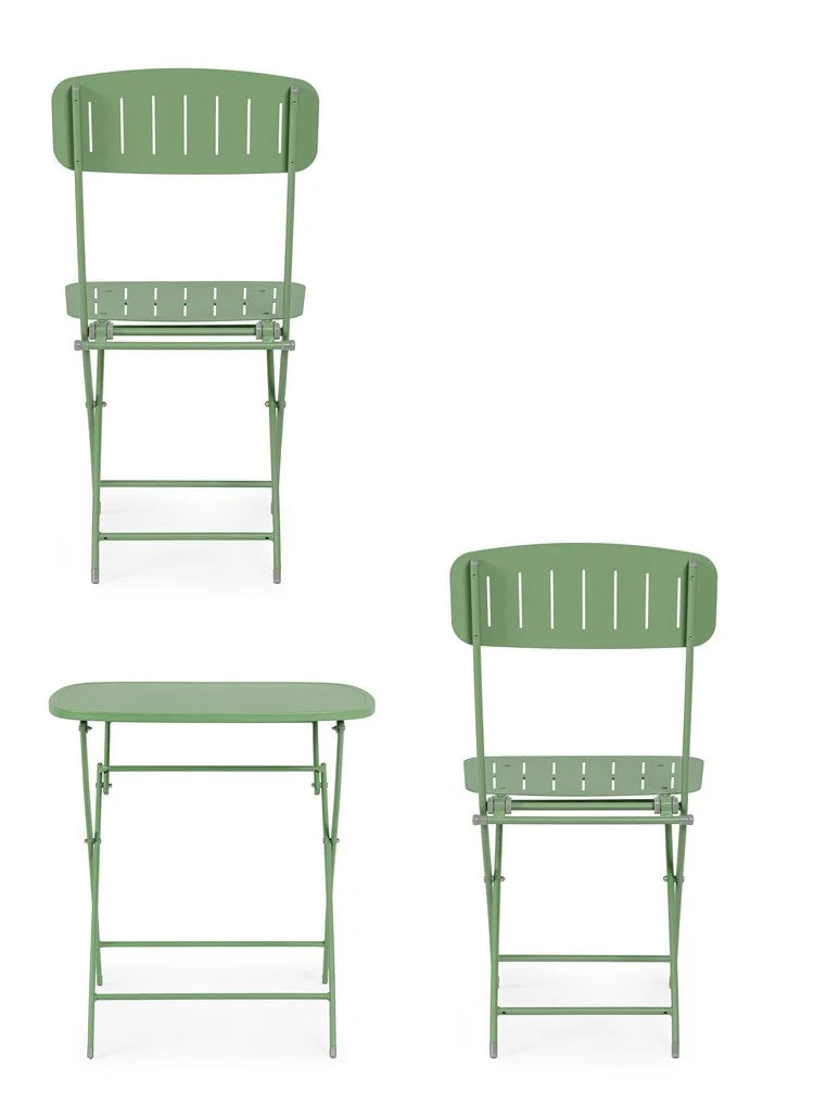Set bistrot YVONNE con tavolo e 2 sedie in acciaio VERDE SALVIA